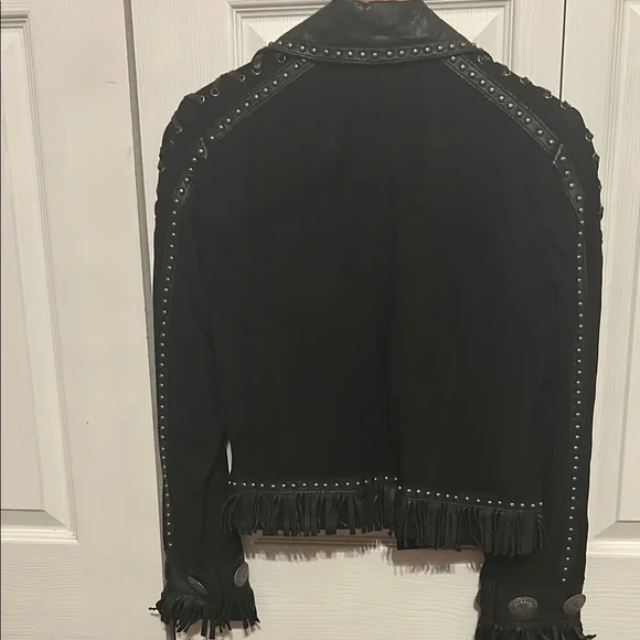 Double D Ranch Black Leather Jacket with Silver Details - Picture 4 of 5